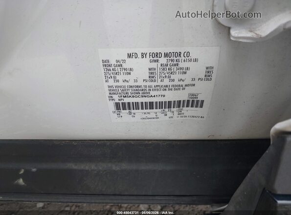 1FM5K8GC9NGA41770 2022 FORD FORD EXPLORER White ძრავის განყოფილების ხედი