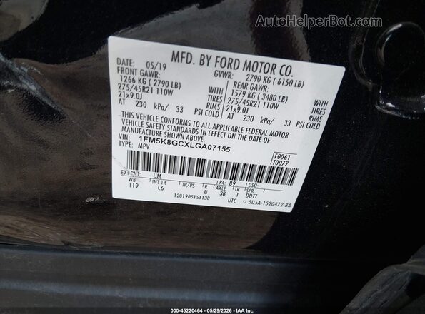 1FM5K8GCXLGA07155 2020 FORD EXPLORER Black Շարժիչի բաժամունքի տեսք