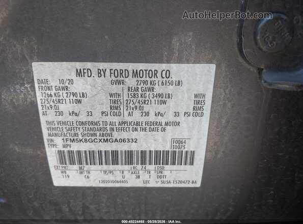 1FM5K8GCXMGA06332 2021 FORD EXPLORER Gray Widok komory silnika