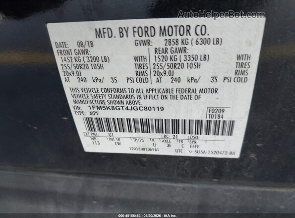 1FM5K8GT4JGC80119 2018 FORD EXPLORER Black Engine compartment view