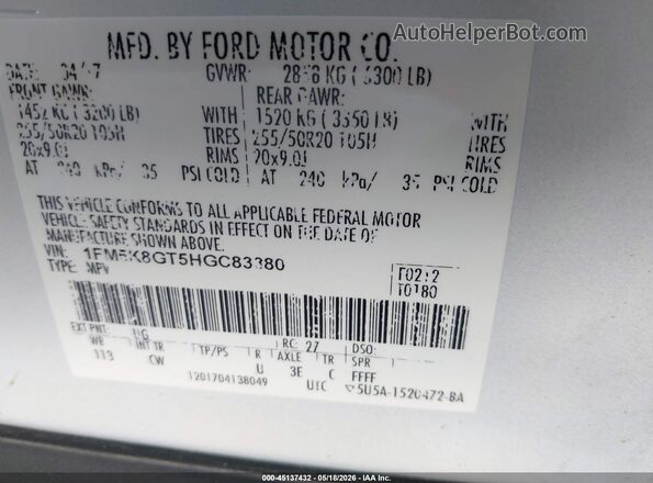 1FM5K8GT5HGC83380 2017 FORD EXPLORER White Widok komory silnika