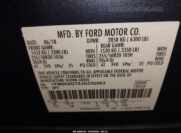 1FM5K8GT9JGC02063 2018 FORD FORD EXPLORER Blue Engine compartment view
