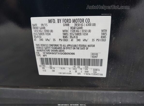 1FM5K8GTXGGB09366 2016 FORD EXPLORER Black Widok komory silnika