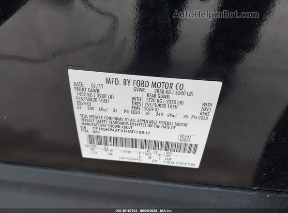 1FM5K8GTXHGD75617 2017 FORD EXPLORER Черный Вид подкапотного пространства