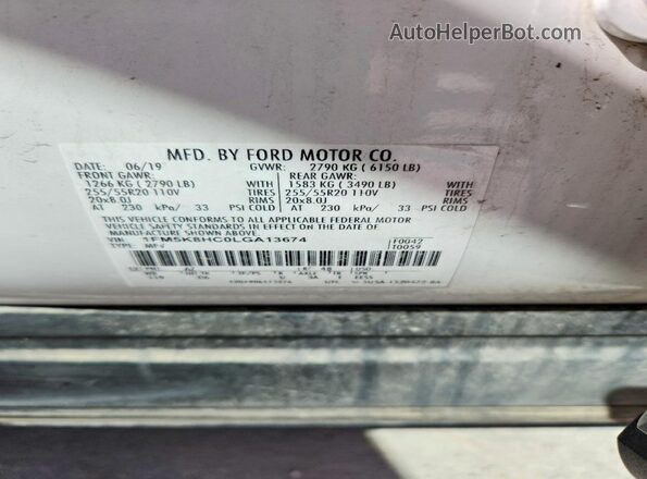 1FM5K8HC0LGA13674 2020 FORD EXPLORER White 