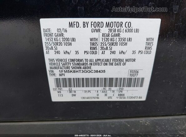 1FM5K8HT3GGC38435 2016 FORD FORD EXPLORER Black ძრავის განყოფილების ხედი