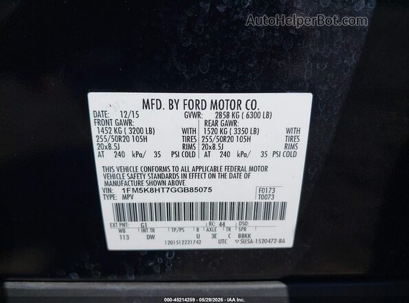1FM5K8HT7GGB85075 2016 FORD EXPLORER Black 
