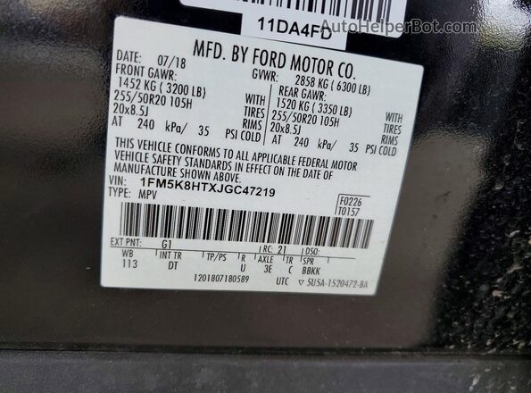 1FM5K8HTXJGC47219 2018 FORD FORD EXPLORER Black Շարժիչի բաժամունքի տեսք