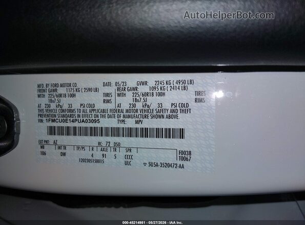 1FMCU0E14PUA03095 2023 FORD ESCAPE White ძრავის განყოფილების ხედი