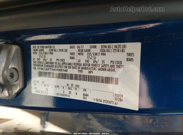 1FMCU0F71HUD66149 2017 FORD ESCAPE Blue Շարժիչի բաժամունքի տեսք