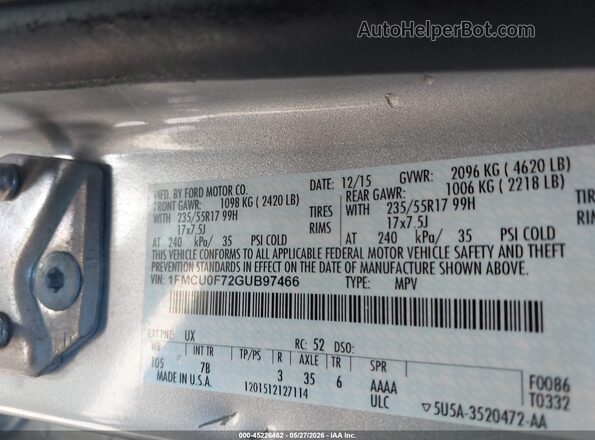 1FMCU0F72GUB97466 2016 FORD ESCAPE Silver Вид підкапотного простору