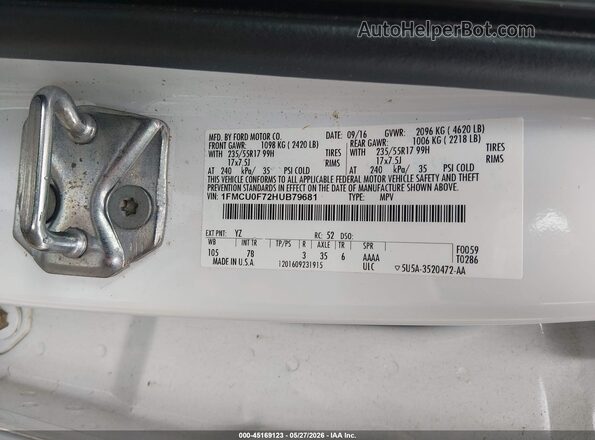 1FMCU0F72HUB79681 2017 FORD ESCAPE White Вид підкапотного простору