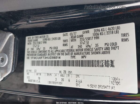 1FMCU0F73HUD56514 2017 FORD ESCAPE Black Вид підкапотного простору