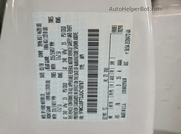 1FMCU0F73JUC19787 2018 FORD ESCAPE White Շարժիչի բաժամունքի տեսք
