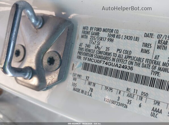 1FMCU0F74GUA24936 2016 FORD ESCAPE White 