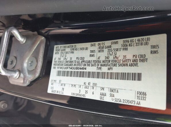 1FMCU0F74GUB04494 2016 FORD ESCAPE Black Vista del compartimento del motor