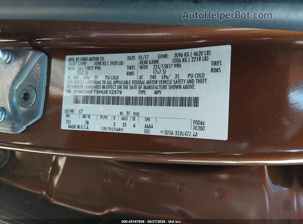 1FMCU0F75HUE12579 2017 FORD ESCAPE Orange 
