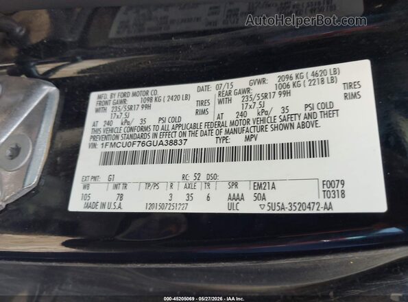 1FMCU0F76GUA38837 2016 FORD ESCAPE Черный Вид подкапотного пространства