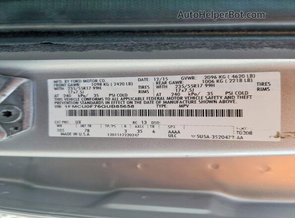 1FMCU0F76GUB85658 2016 FORD ESCAPE Серебряный 