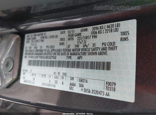 1FMCU0F79GUB32792 2016 FORD ESCAPE Gray Շարժիչի բաժամունքի տեսք