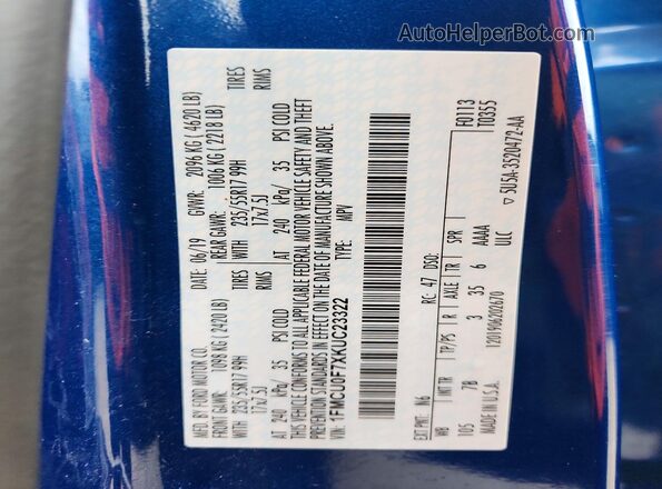 1FMCU0F7XKUC23322 2019 FORD ESCAPE Blue 
