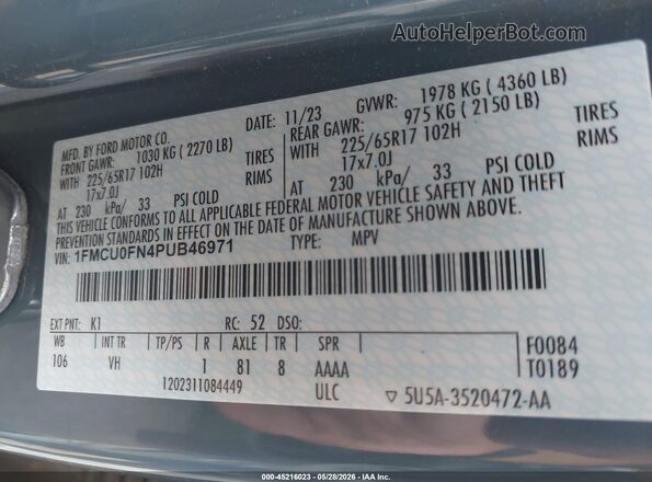 1FMCU0FN4PUB46971 2023 FORD ESCAPE Blue Вид підкапотного простору