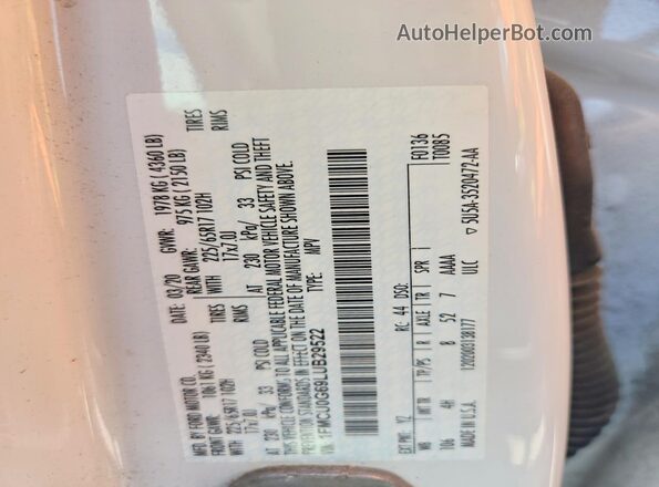 1FMCU0G69LUB29522 2020 FORD ESCAPE White VIN sticker view
