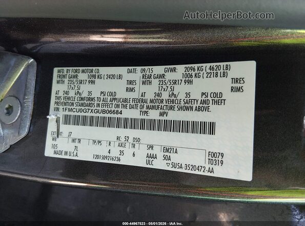 1FMCU0G7XGUB06684 2016 FORD ESCAPE Серый Вид подкапотного пространства