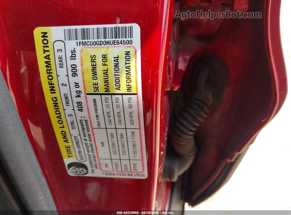 1FMCU0GD0HUE64500 2017 FORD ESCAPE Red Widok komory silnika