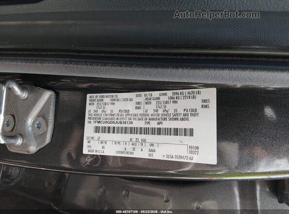 1FMCU0GD0JUB36130 2018 FORD ESCAPE Gray Շարժիչի բաժամունքի տեսք
