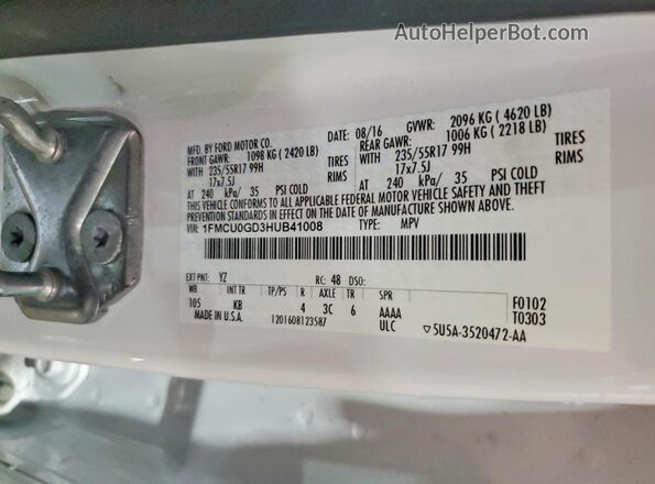 1FMCU0GD3HUB41008 2017 FORD ESCAPE White 