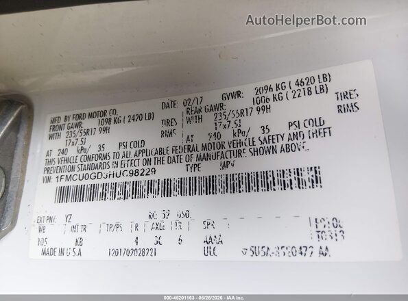 1FMCU0GD3HUC98229 2017 FORD ESCAPE White Вид підкапотного простору