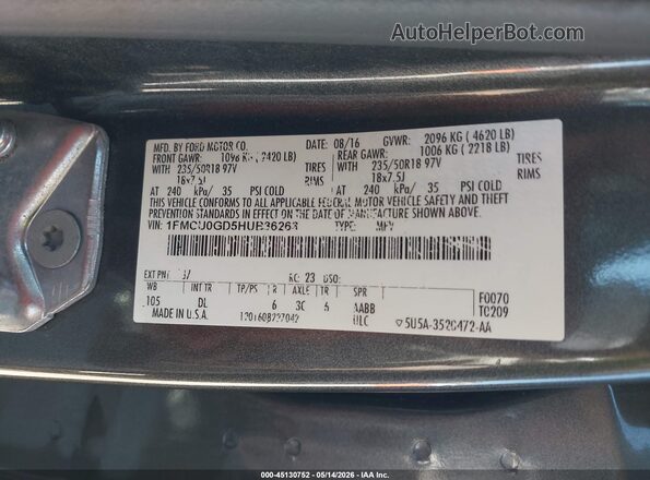 1FMCU0GD5HUB36263 2017 FORD ESCAPE Gray 