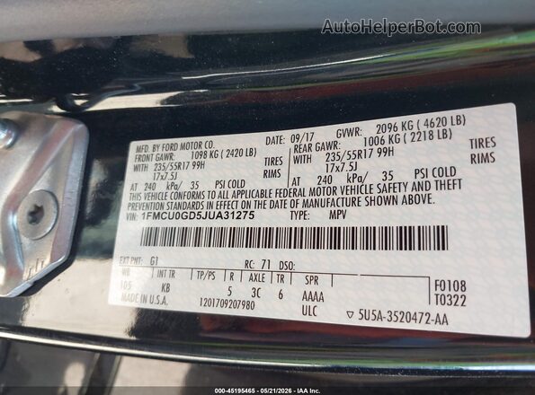 1FMCU0GD5JUA31275 2018 FORD ESCAPE Black Вид підкапотного простору