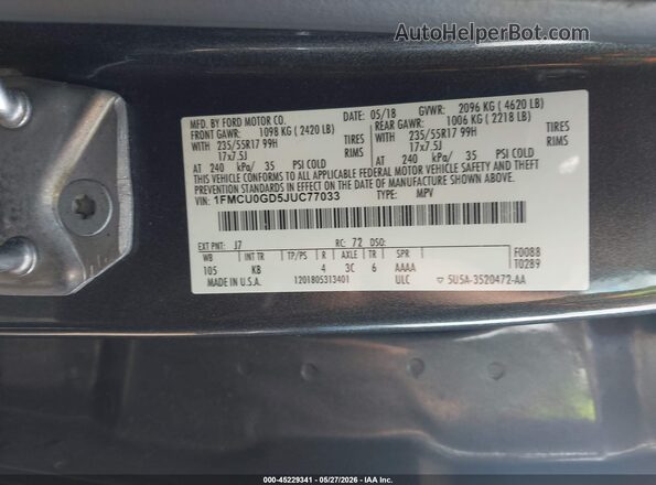 1FMCU0GD5JUC77033 2018 FORD ESCAPE Gray Вид підкапотного простору