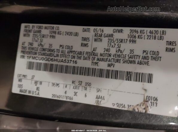 1FMCU0GD6HUA53716 2017 FORD ESCAPE Gray 