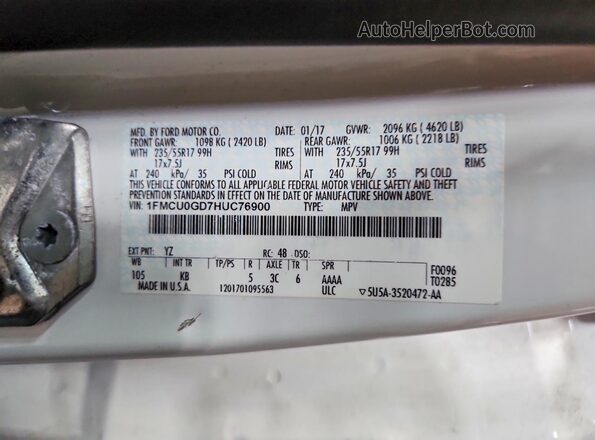 1FMCU0GD7HUC76900 2017 FORD ESCAPE White 
