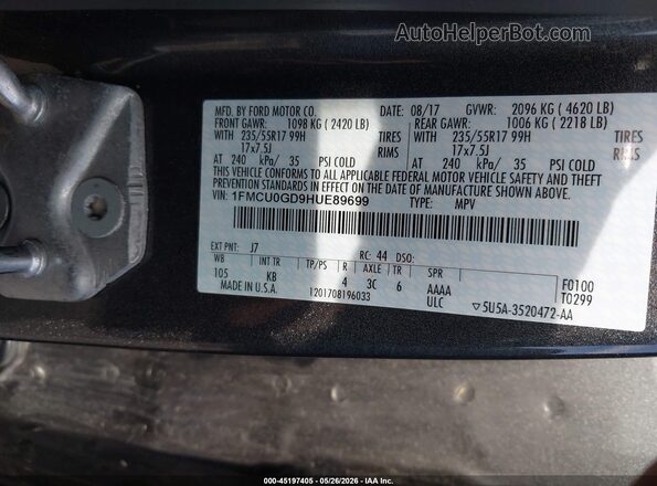 1FMCU0GD9HUE89699 2017 FORD ESCAPE Серый Вид подкапотного пространства