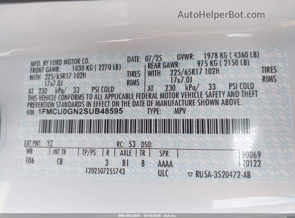 1FMCU0GN2SUB48595 2025 FORD ESCAPE White Вид підкапотного простору