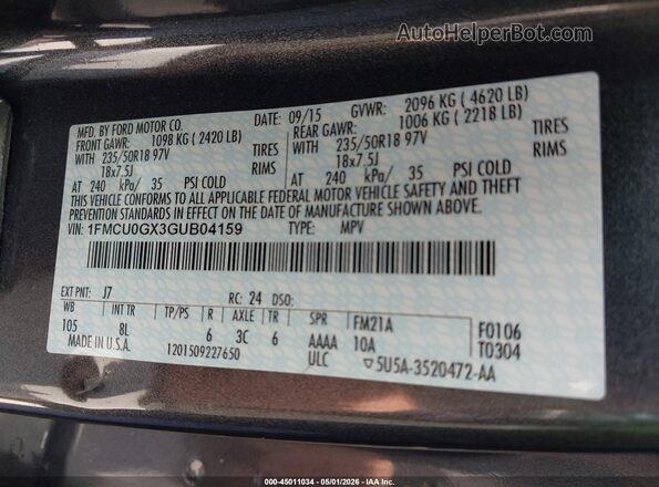 1FMCU0GX3GUB04159 2016 FORD ESCAPE Серый Вид подкапотного пространства
