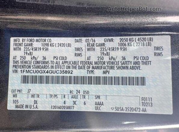 1FMCU0GX4GUC35892 2016 FORD ESCAPE Gray 