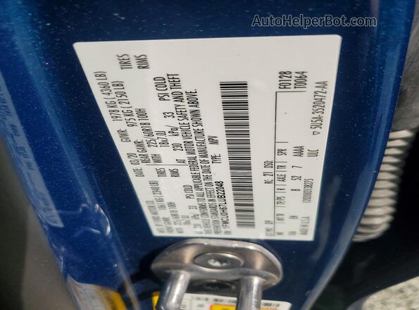 1FMCU0H67LUB22048 2020 FORD ESCAPE Синий Вид наклейки с VIN-кодом
