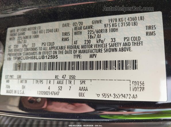1FMCU0H68LUB12595 2020 FORD ESCAPE Черный Вид подкапотного пространства