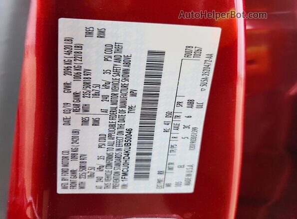 1FMCU0HD4KUB50046 2019 FORD ESCAPE Burgundy 