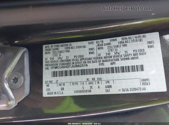 1FMCU0HD7JUB82519 2018 FORD ESCAPE Серый 