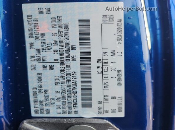1FMCU0HD7KUA12159 2019 FORD ESCAPE Blue 