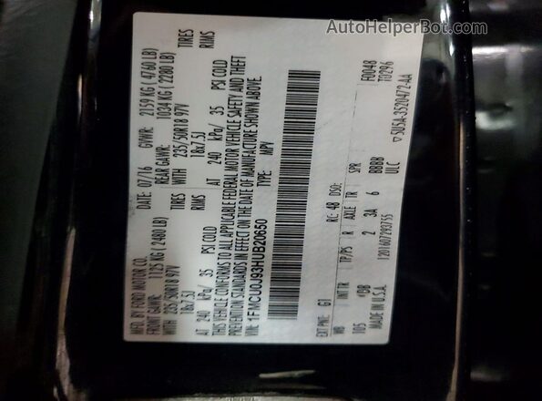 1FMCU0J93HUB20650 2017 FORD ESCAPE Black Widok naklejki z numerem VIN