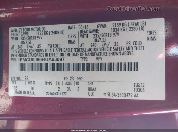 1FMCU0J96HUA63697 2017 FORD ESCAPE Red Widok komory silnika