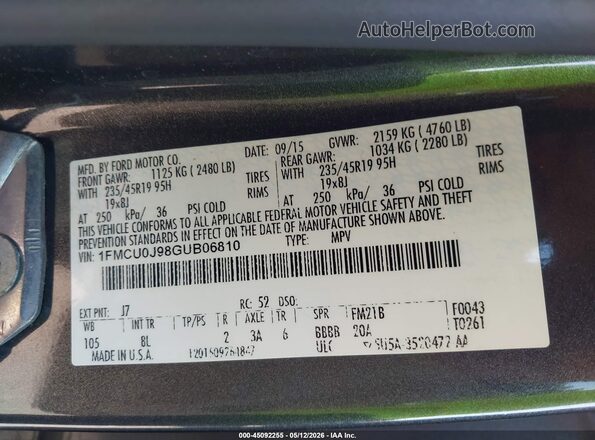 1FMCU0J98GUB06810 2016 FORD ESCAPE Gray Widok komory silnika