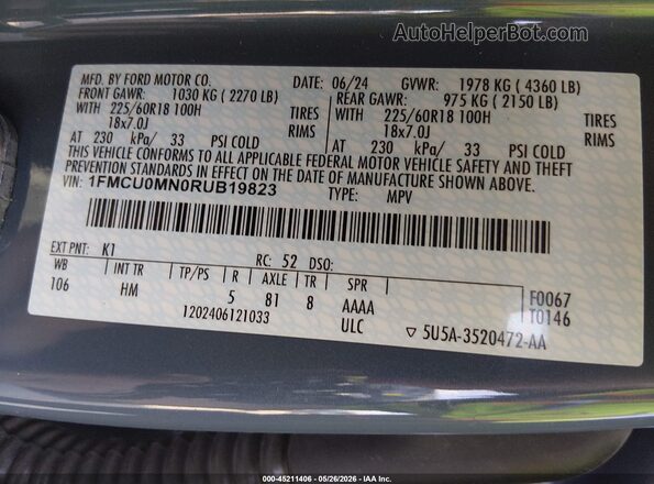 1FMCU0MN0RUB19823 2024 FORD ESCAPE Синий Вид подкапотного пространства